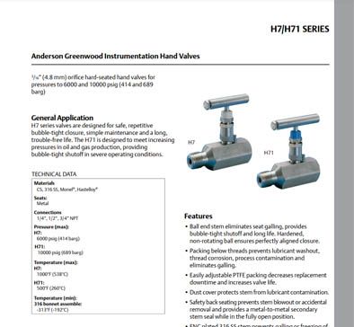 AGI H7 - H71 Hand Valve Series